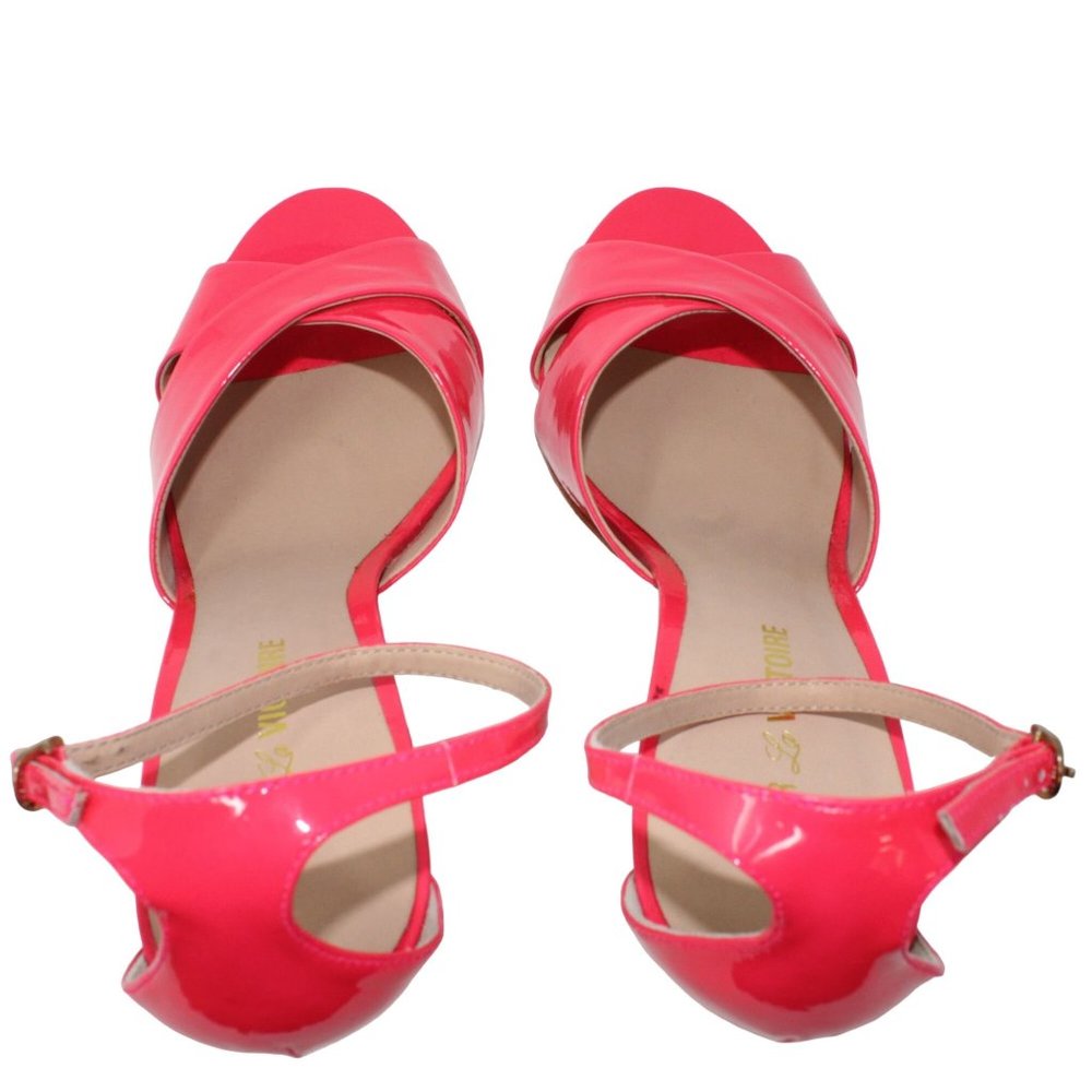 Pour LA Victoire Kalinda Pink Patent Leather Open Toe Ankle Strap Stiletto Heels - Picture 7 of 12